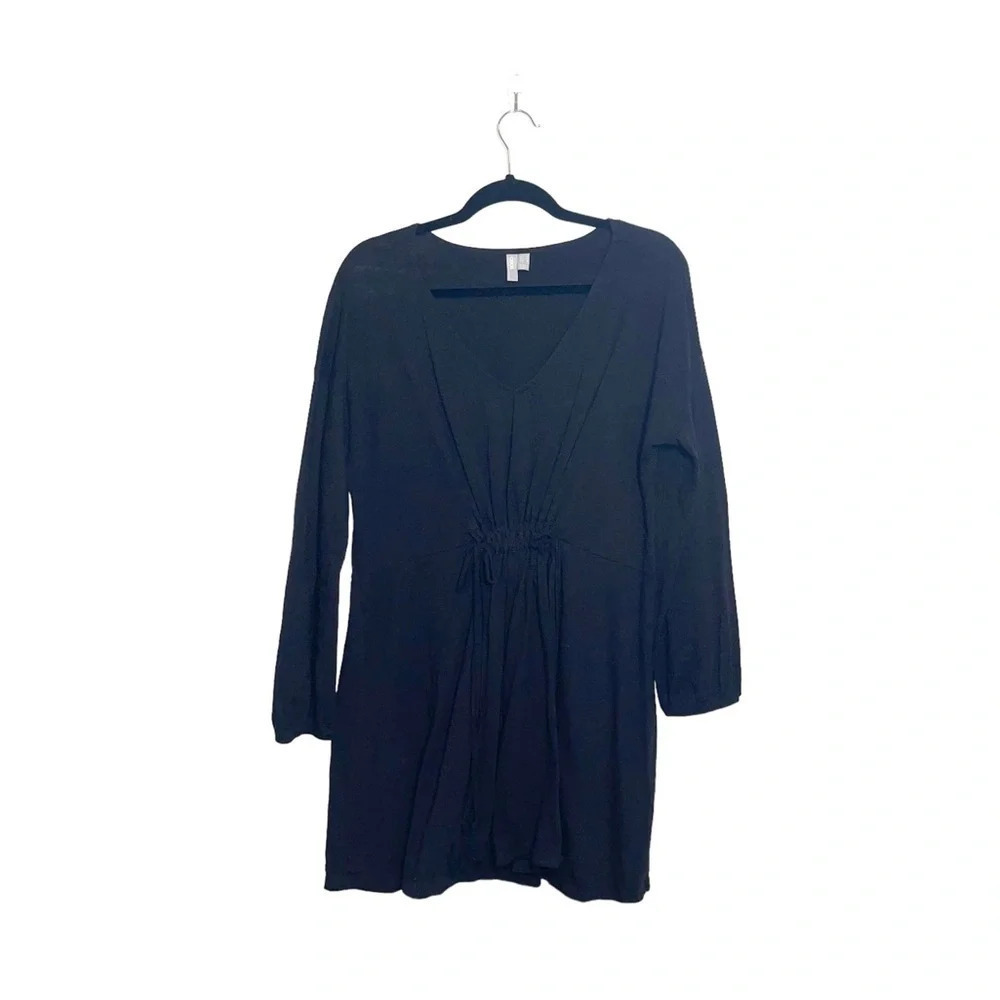 ASOS 100% Cotton Black Drawstring Waist V-neck Knee-length Dress 8 Women’s
